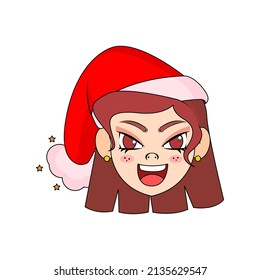 Isolated red woman christmas borderline cute face vector illustration