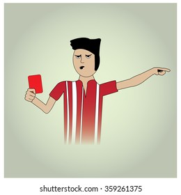Isolated referee with a red card on a colored background