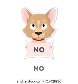 Isolated refusing dog on white background. Funny cartoon emoji.