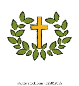 Isolated religion cross and wreath design