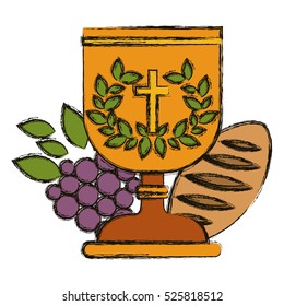 Isolated religion cup bread and grapes design