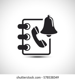 Isolated Reminder Phonebook Icon. Alarm Address Book Flat Web Icon. Vector Icon.