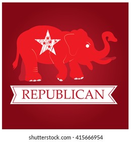 Isolated republican symbol with a star and a ribbon with text on a red background