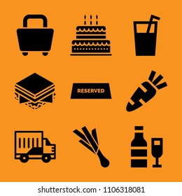isolated, reserved, birthday cake, drive, bacon and eating icon vector set. Flat vector design with filled icons. Designed for web and software interfaces