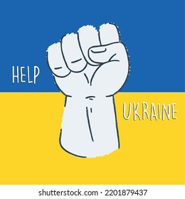 Isolated resistance hand gesture sketch Help Ukraine Vector