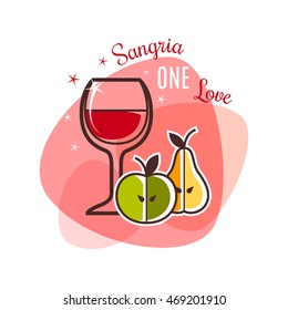 Isolated Restaurant Icon. Sangria and fruits emblem. Vector illustration