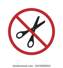Isolated restriction sign of do not use or bring scissors for safety and security label sign