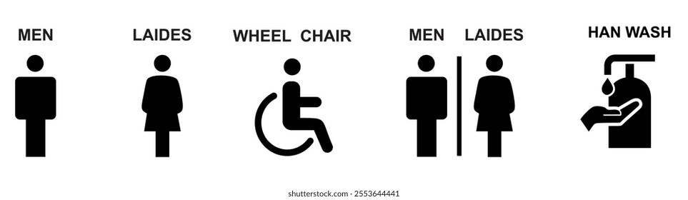 Isolated Restroom Icons Men, Women, and ADA Symbols in Black.