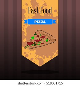 Isolated retro banner with a pizza, Vector illustration