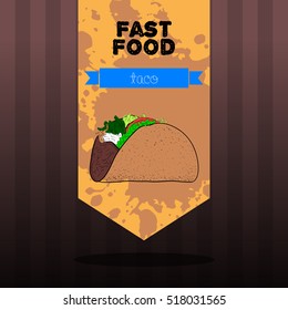 Isolated retro banner with a taco, Vector illustration