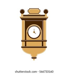 Isolated retro clock on white background. Vintage home decoration. Wall clock.
