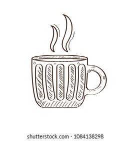 Isolated retro coffee mug sketch