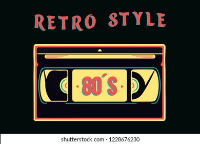 Isolated retro eighteen vhs video cassette in colorful style, vector illustration neon style