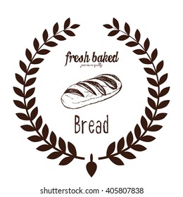 Isolated retro emblem with a laurel wreath, text and a bread
