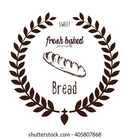 Isolated retro emblem with a laurel wreath, text and a bread