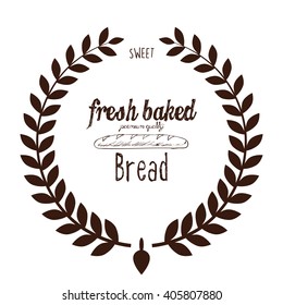 Isolated retro emblem with a laurel wreath, text and a bread