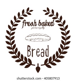 Isolated retro emblem with a laurel wreath, text and a bread