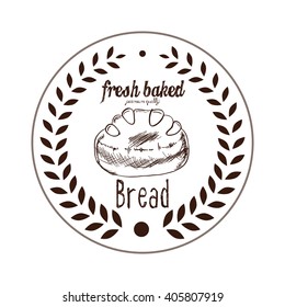 Isolated retro emblem with a laurel wreath, text and a bread