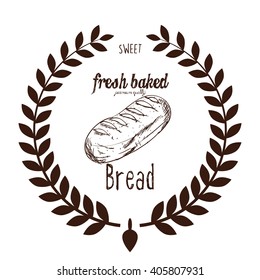 Isolated retro emblem with a laurel wreath, text and a bread