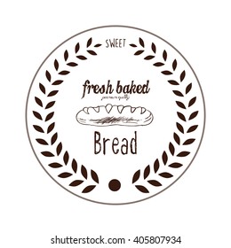 Isolated retro emblem with a laurel wreath, text and a bread
