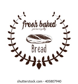 Isolated retro emblem with a laurel wreath, text and a bread