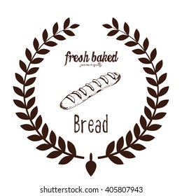 Isolated retro emblem with a laurel wreath, text and a bread