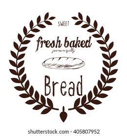 Isolated retro emblem with a laurel wreath, text and a bread