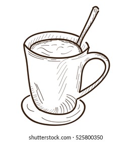 Isolated retro hand drawn coffee cup, Vector illustration