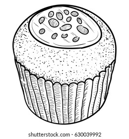 Isolated retro hand drawn cupcake, Vector illustration