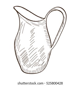 Isolated retro hand drawn pitcher, Vector illustration
