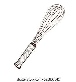 Isolated retro hand drawn whisk, Vector illustration