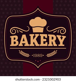 Isolated retro high quality premium bakery badge with a chef hat Vector illustration