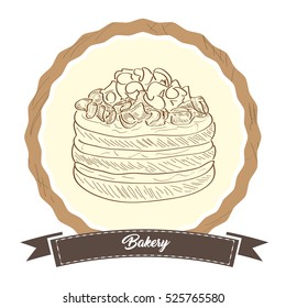 Isolated retro label with a hand drawn cake, Vector illustration