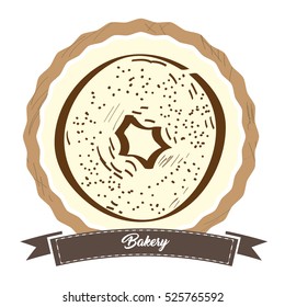 Isolated retro label with a hand drawn doughnut, Vector illustration