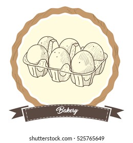 Isolated retro label with a hand drawn half a dozen eggs, Vector illustration