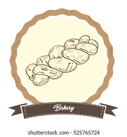 Isolated retro label with a sketch of a bread, Vector illustration