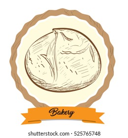 Isolated retro label with a sketch of a bread, Vector illustration