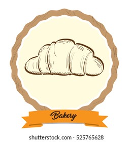 Isolated retro label with a sketch of a croissant, Vector illustration