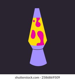 Isolated retro lava lamp vector neon light graphic set. Psychedelic magma luminous illustration with pink yellow purple shining float bubbles. Colorful glass bottle clipart hand drawn