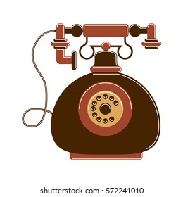 Isolated retro phone with wheel and separate receiver. Vintage home decoration.
