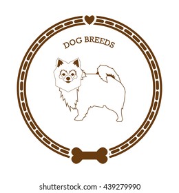Isolated retro sticker with a dog breed illustration, text, hearts and a bone icon
