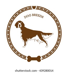 Isolated retro sticker with a dog breed illustration, text, hearts and a bone icon