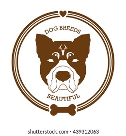 Isolated retro sticker with a dog breed illustration, text, hearts and a bone icon