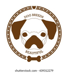 Isolated retro sticker with a dog breed illustration, text, hearts and a bone icon