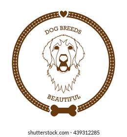 Isolated retro sticker with a dog breed illustration, text, hearts and a bone icon