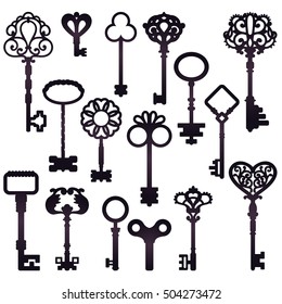 Old Keys Silhouettes Set Raster Version Stock Illustration 135498491 ...