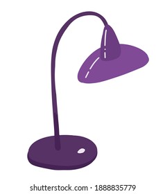 Lámpara de mesa retro aislada. Ilustración vectorial de moda de la lámpara de lectura en estilo plano.  Concepto dibujado a mano para web, app, cover, print, estacionery. Lámpara interior de color violeta oscuro. Lámpara de época