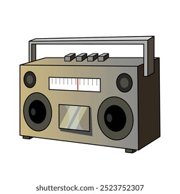 Isolated Retro tape recorder player. 70s, 80s, 90s cassette music players, classics boombox music player. Vector illustration