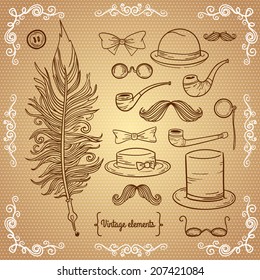 Isolated retro vintage elements. Gentleman history fashion collection