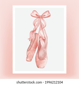 isolated ribbon with ballet shoes watercolor